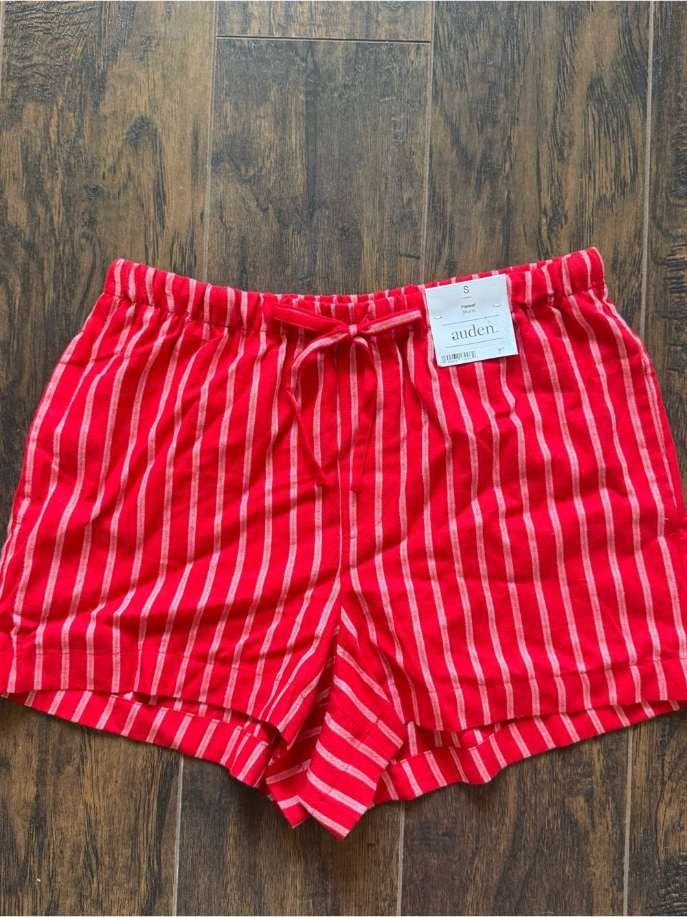 NWT Auden™ Size Small Red and White Striped Flannel Pajama Shorts